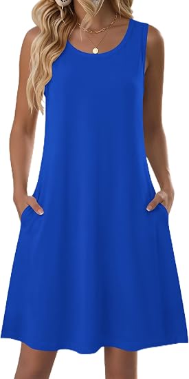 Women 2026 Sleeveless Casual Floral Tshirt Sundress with Pockets Loose Tank Beach Dress