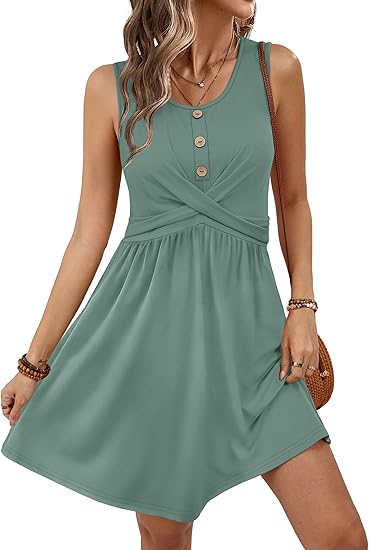 Women Beach Fashion Sundresses Babydoll Dress Button Down Boho Dresses Cute Cross